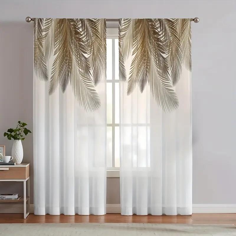 2pcs Golden Palm Coconut Leaf Curtains: Suitable for balcony/vacation style, tropical feel, pole type gauze curtains