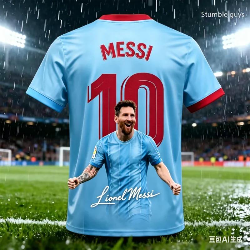 Kids Boys Summer Men Messi Football Short Sleeve T-shirt Casual Sports Jersey Street Tee Daily Training Wear