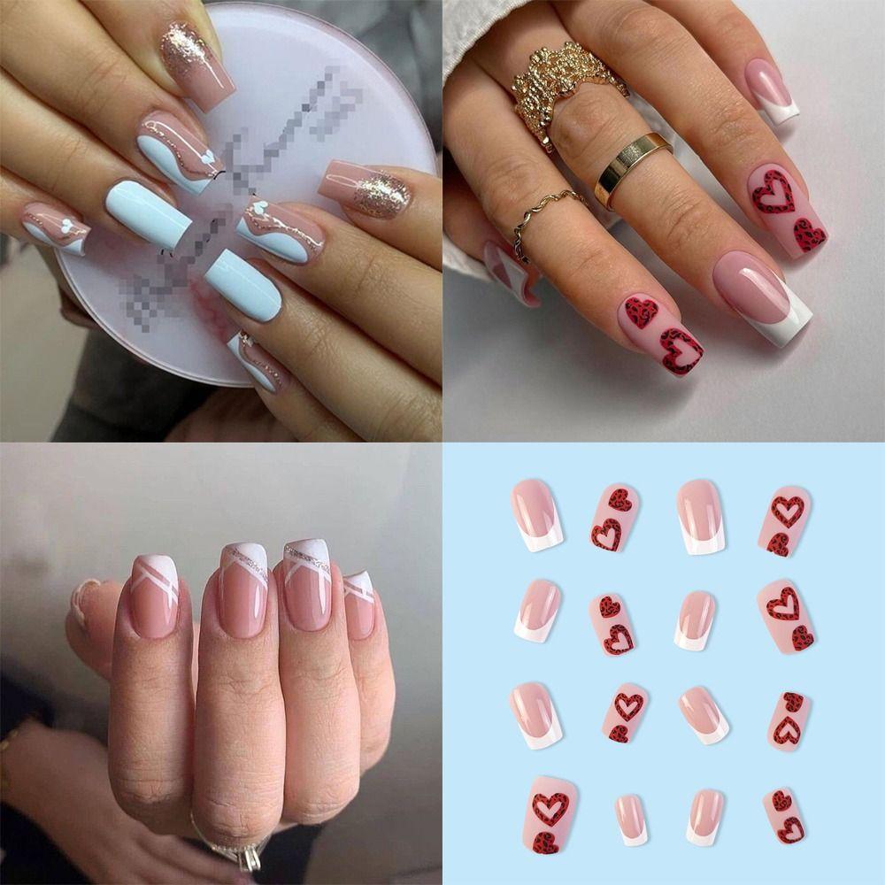 

Nail Tips Full Cover Press on Nails Wearable Medium Length Fake Nails French Square Head