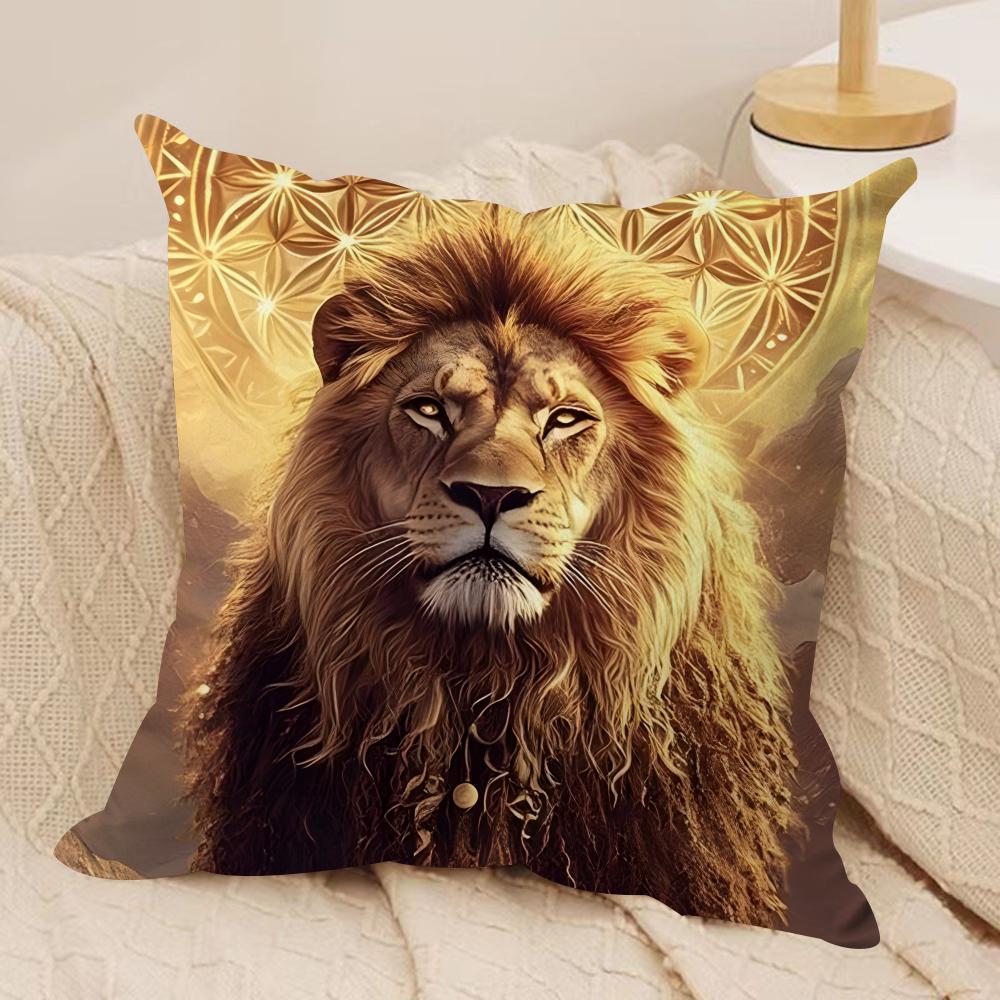 Cool Lion Cushion Cover Soft Plush Fabric Double-Sided Printed Sofa Cushion Cover For All Seasons Home Decor Gift