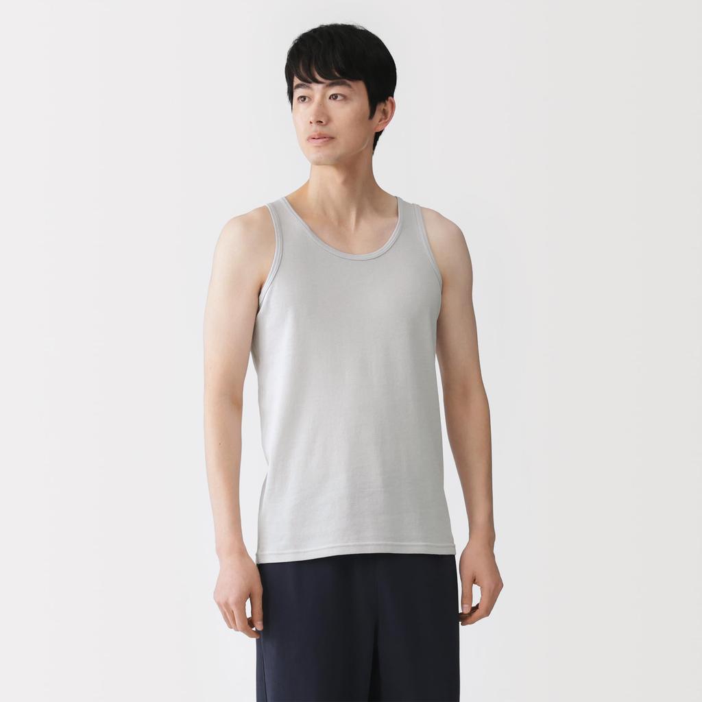 MUJI Smooth Cotton Tank Light Size S Men's Top, Gray, (FA19QA6S)