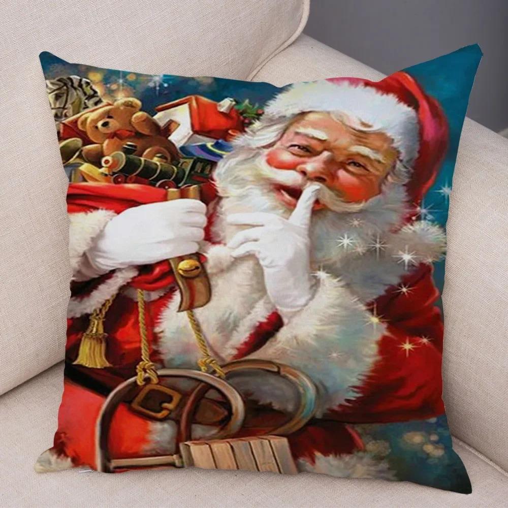 1 bucată față de pernă decorativă pentru petrecerea de Crăciun, față de pernă imprimată cu Moș Crăciun, decorare casă cameră canapea, cadou de Crăciun