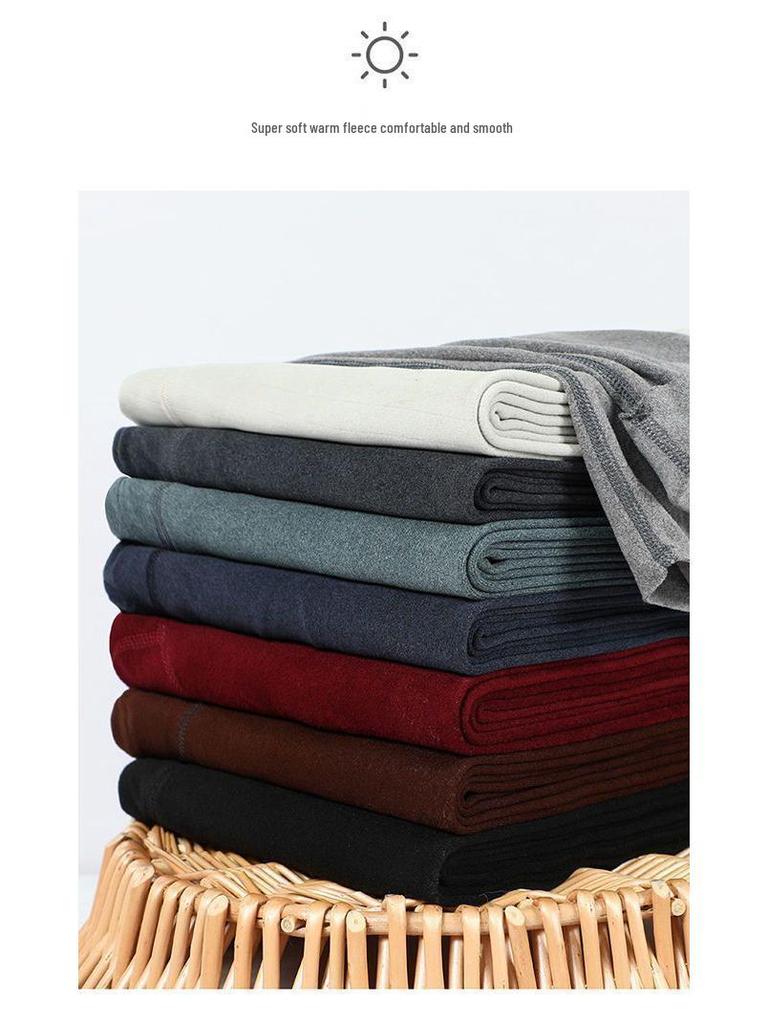 Pánské teplé sametové kalhoty se středně vysokým pasem a oboustranným provedením - Hřejivé základní kalhoty pro podzim-zimu