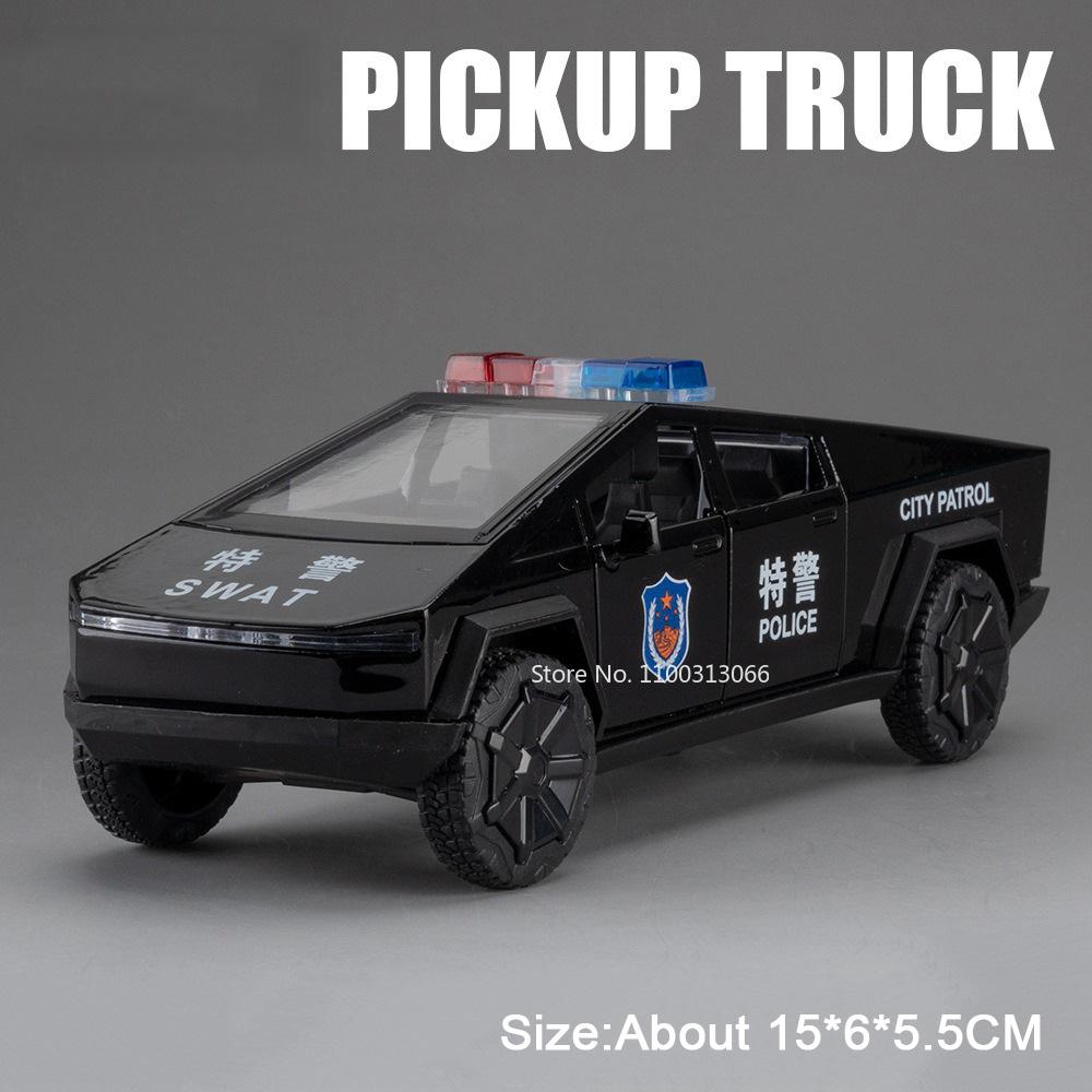 1:32 Pickup Truck Alloy Toys Cars Diecast Models Wheel Pull Back Miniature Police Car Rubber Tires Off-road Toy Home Decoration