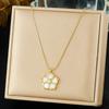 18K Gold Plated White Shell Clover Pendant Necklace, Dainty CZ Flower Charm Necklace for Women, Elegant Jewelry