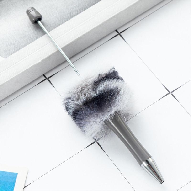 6Pcs Beadable Ballpoint Pen Plush Ball Ballpoint Pen Write Smoothly Novelty Writing Pen for Student Kid Game Reward