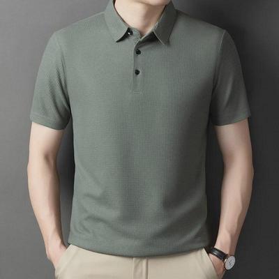 Pánské luxusní polo tričko s krátkým rukávem z vaflové pleteniny - Letní business casual oblečení pro táty středního věku