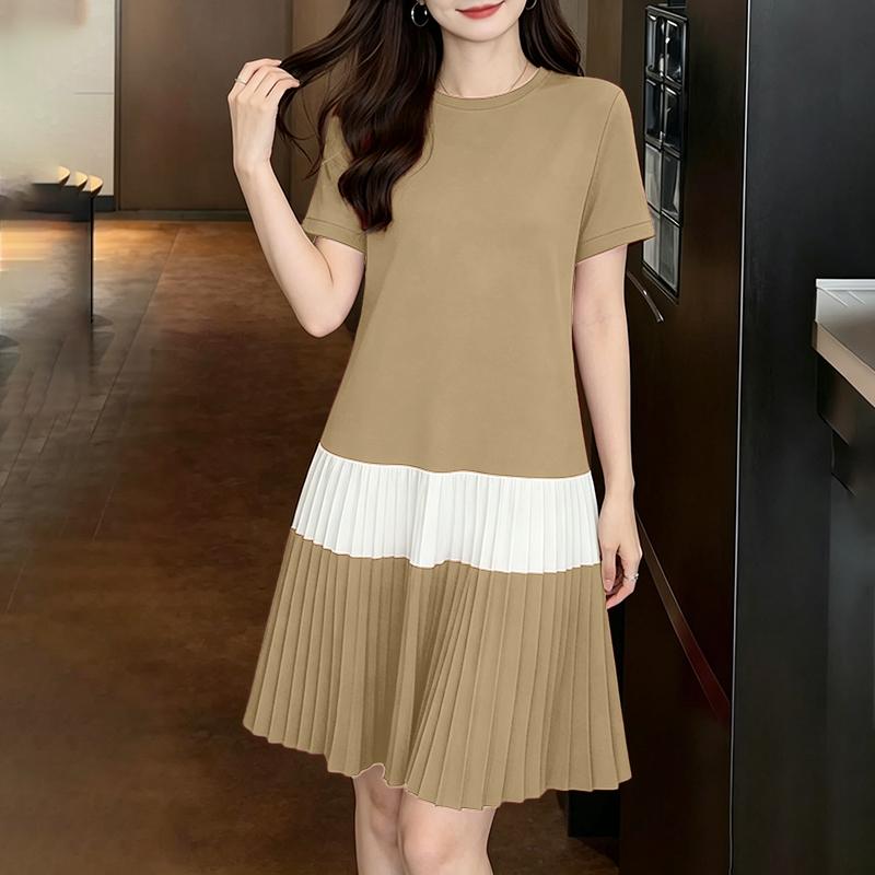 

ZANZEA Women Casual Round Neck Short Sleeve Pleated Hem Summer Dress 5XL хакі