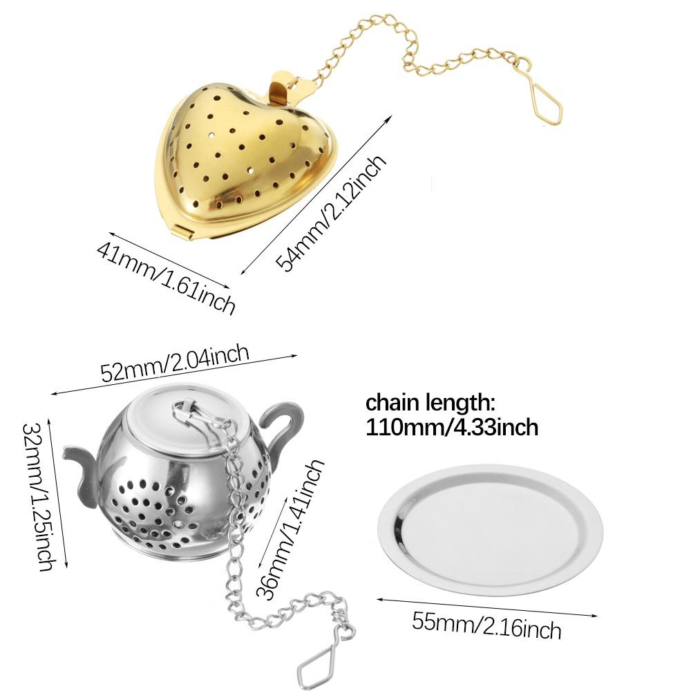 1Pc Teapot/Heart Shaped Tea Strainer with Chain Stainless Steel Tea Infuser Loose Tea Spice Filter Diffuser Teaware Gold Silver