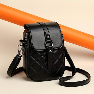 1 Stück Damen Mini Umhängetasche - Verstellbarer Schultergurt, Mehrfachfach-Design, Reißverschluss, Polyesterfutter, Schwarze Alltagstasche,