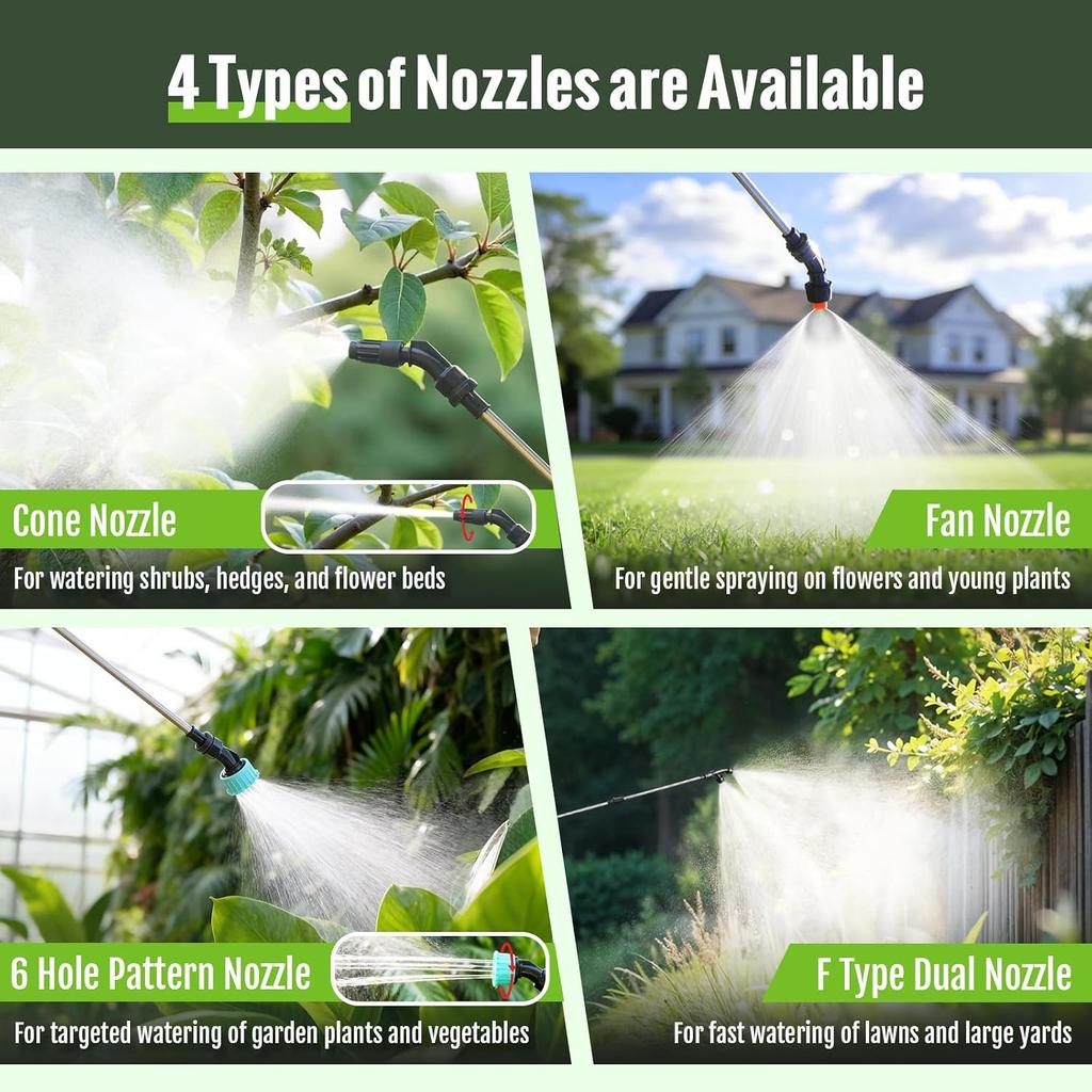 Battery Powered Sprayer 2 Gallon, Electric Weed Sprayer with 3 Adjustable Spray Pressures, Battery Indicator, Telescopic Wand and 4 Nozzles, forGarden