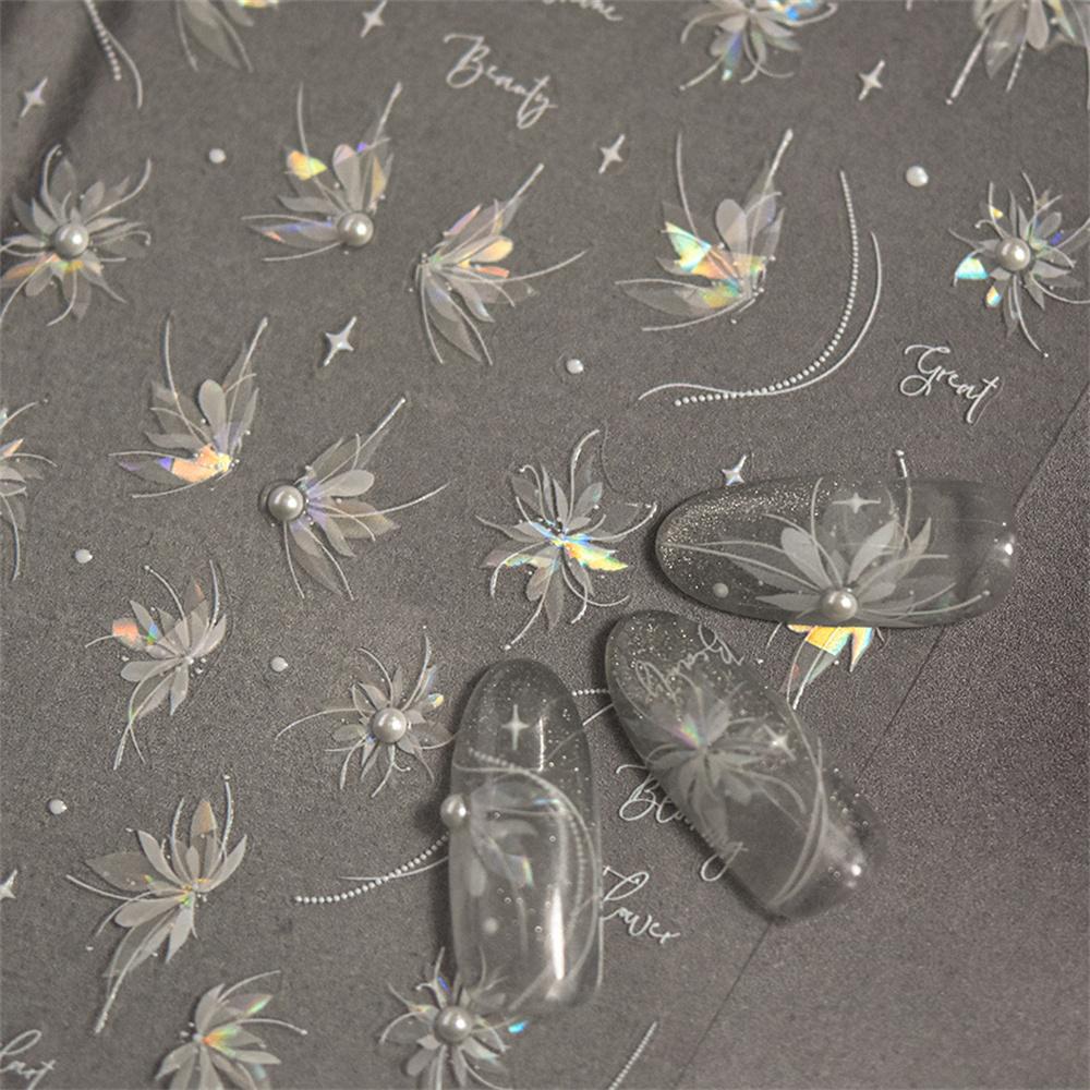 1pcs 5D Diamond White Lace Bow Nail Art Stickers Pearl Rhinestones Nail Decoration Adhesive Decals Slider DIY Accessory