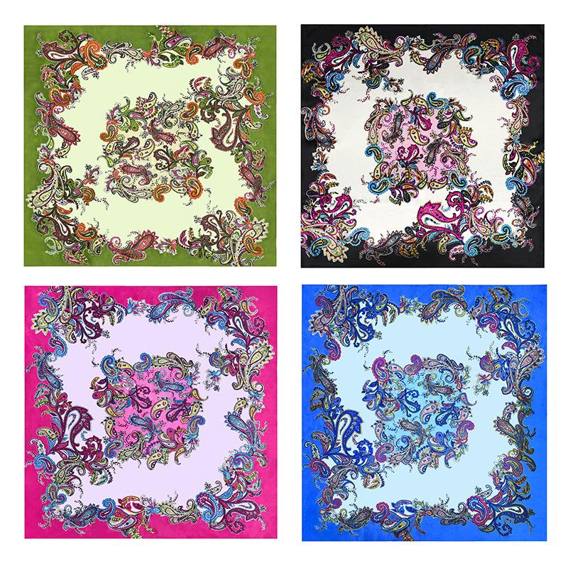 Fashion Bright Color 91 Satin Silk Scarf Trendy Square Scarf Wholesale Spring and Summer Cashew Nut Flower Versatile Long Silk Scarf