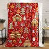 1pc Christmas Style Blanket Christmas Socks Snowman Christmas Tree And House Pattern Print Lunch Break Office Small Throw Blanke
