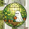 Seasonal Decorative Disc Retro Halloween Pendant, Ghost/Bat/Spider Web/Pumpkin Head Print, Door Handle Welcome Sign Vintage Acrylic Hanging