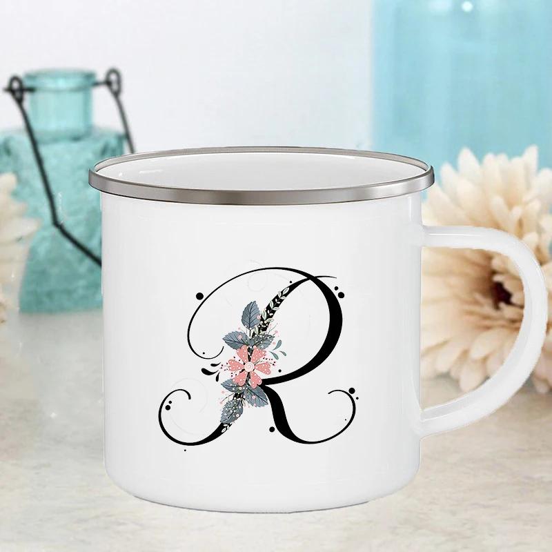 Letter Flower Mugs Wedding Creative Coffee Wine Cups Drinks Dessert Milk Juice Cup Enamel Mugs Handle Drinkware Bridesmaid Gifts