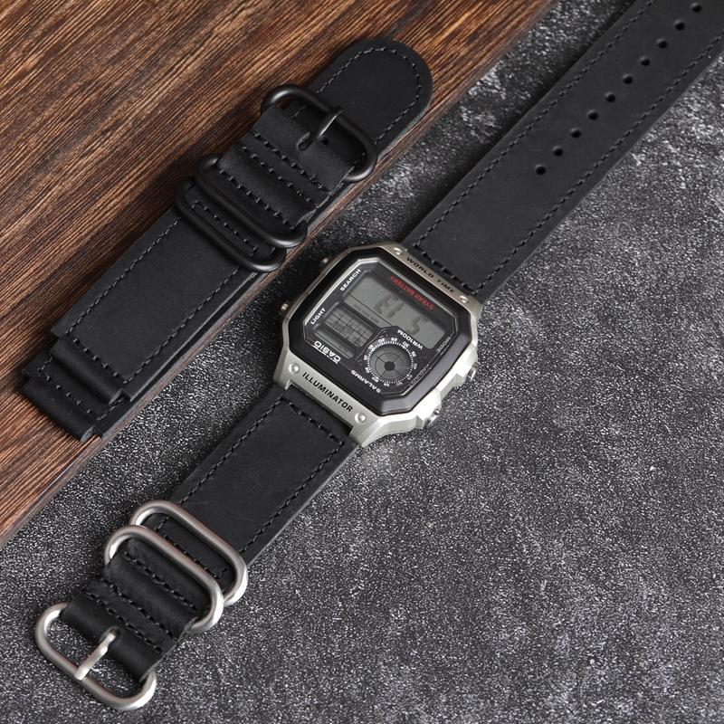 Hochwertiges Vintage Leder Uhrenarmband für Casio DW5600 GM 5600 AE-1200 AE-1300 AE-1500 SGW-300/400 w218h Armband 16mm 18mm