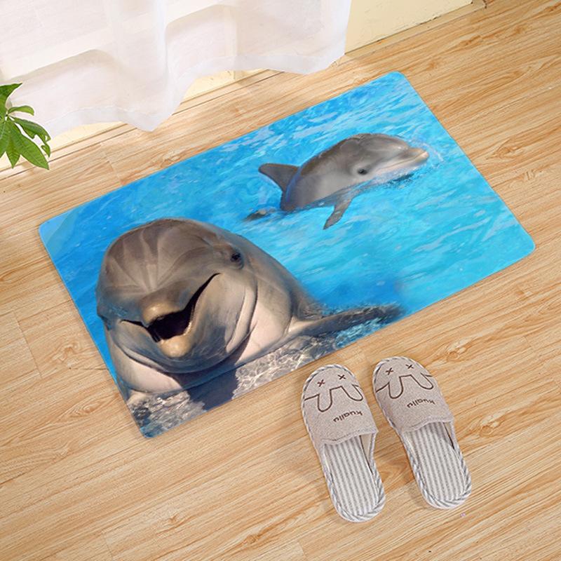 Dolphin Ocean Wave Print Carpet Mat Non-Slip Rug Home Decoration Indoor Floor Mats for Kids Room Living Room Decorative Mats