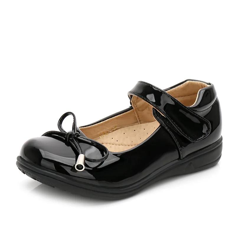 

Детские кожаные туфли, элегантные туфли принцессы для школы, модные повседневные детские туфли на плоской подошве, черные, белые, универсальные 26 чёрный