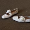 Sheepskin Version~ Retro Style Word with Removable Flower Shallow Mouth Single Shoes Women's Soft Sole Leather Shallow Mouth Ballet Shoes