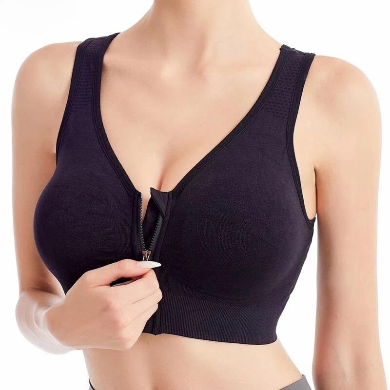 Front Zipper Sports Bra Shock-absorbing Women's Underwear Breathable Without Steel Ring Running Vest Fitness Bralette