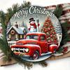 Vintage Metal Wall Art Snowman Red Truck Christmas Decor Round Sign Rustic Holiday Gift
