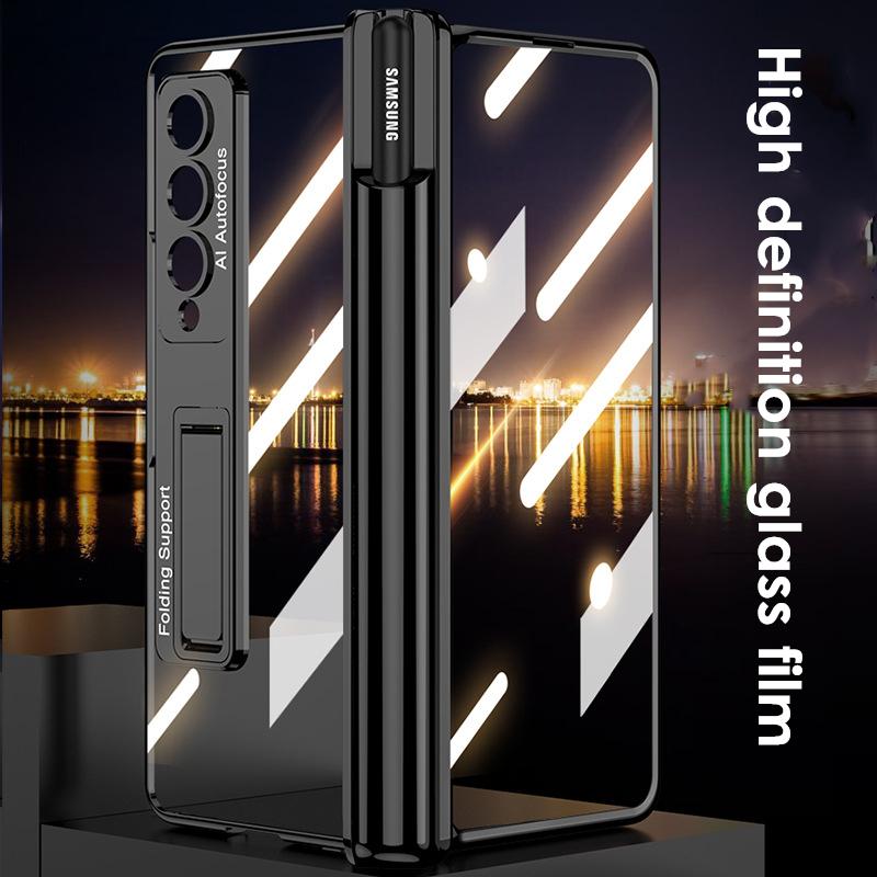 Plating Magnetic Hinge Pen Slot Case For Samsung Galaxy Z Fold 4 Cover Clear Bracket Cover For Z Fold4 5g