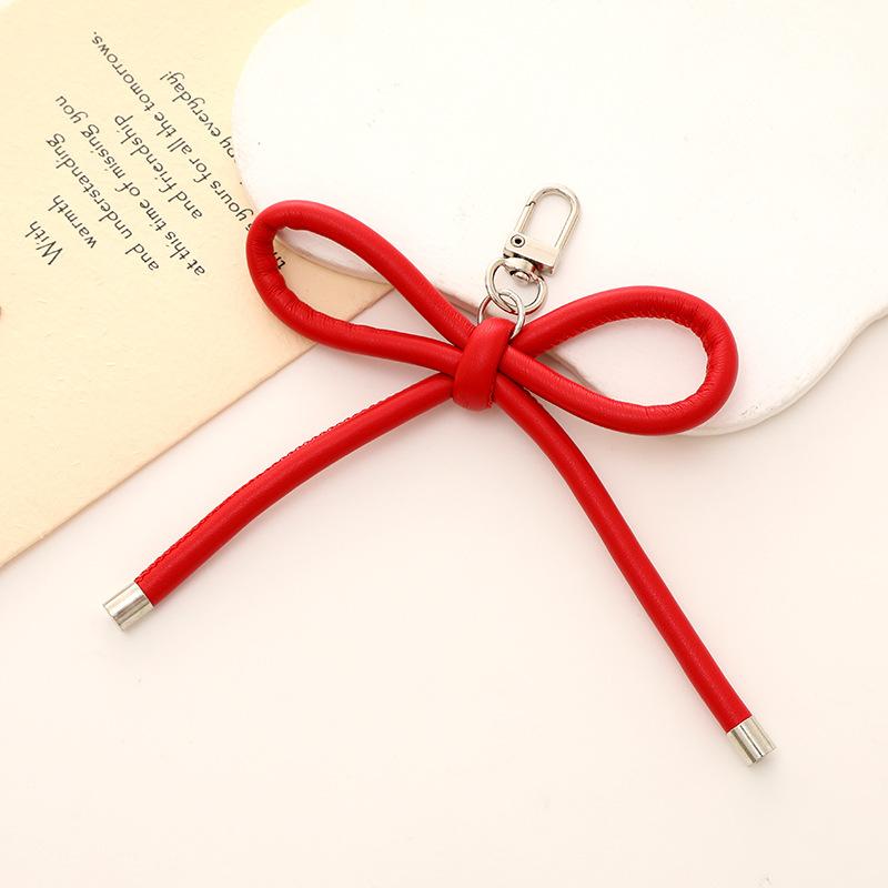 New Korean Fashion Vintage Leather Bow Keychain Charms Bag Pendant Mobile Phone Pendant Accessories Y2K Jewelry Keychain