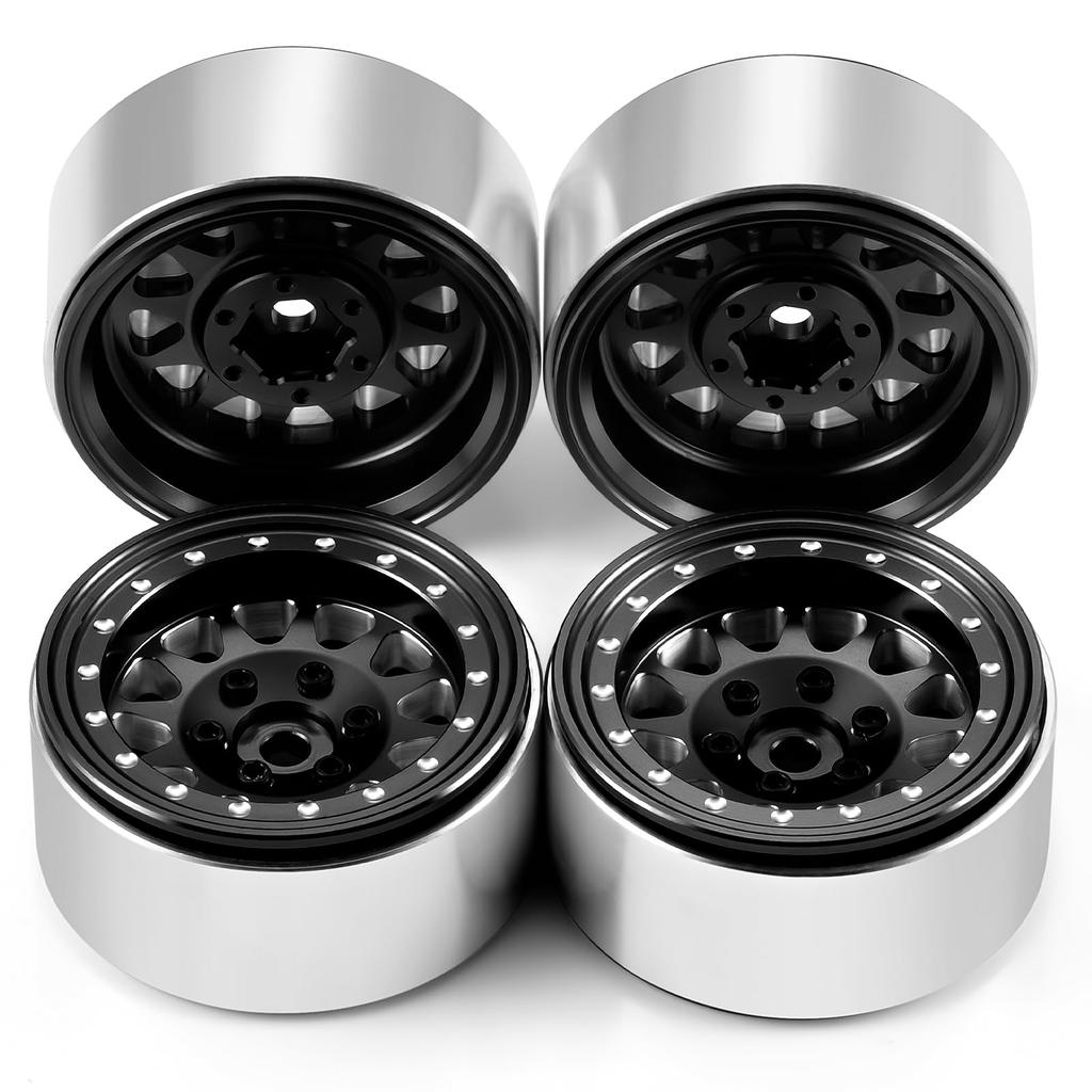 RCMAZO 1,3" Aluminiowa Felga Beadlock z Ujemnym Offsetem 1,3" Piasta Koła do Samochodu RC Crawler SCX24 TRX4M 124 118 Ulepszenie (czarny)