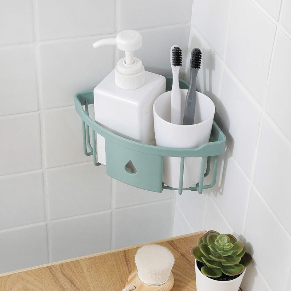 Plastic Storage Rack Organizer Punch Free Corner Organizer Hollow Design Shower Shelf  Kitchen