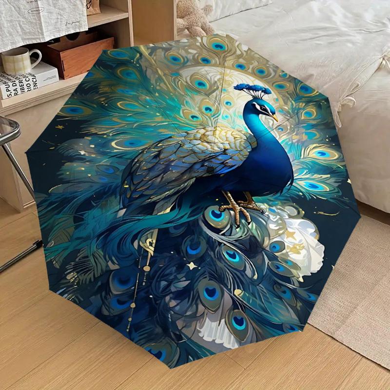 1PC peacock feathers Automatic Open/Close Umbrella Compact Folding Umbrella with 8-Rib Shaft lightweight esign, Highquality Fabric1150A