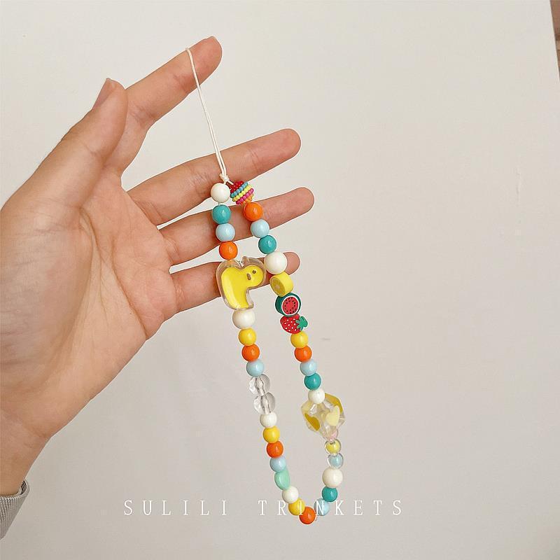 Japanese Korean Mobile Phone Lanyard DIY Beauty Personalized Cartoon Handmade Bead Girl Sweet Chain Rope