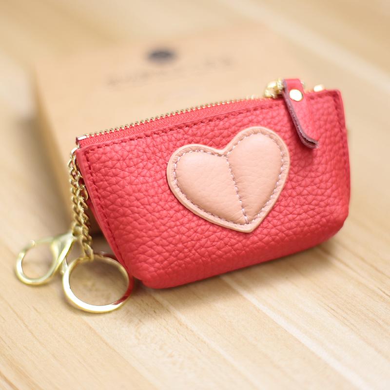 

Genuin Leather Heart Coin Purse Women Key Holder Ladies Cute Heart Patch Small Pouch Key Holder Leather Coin Wallet Purse