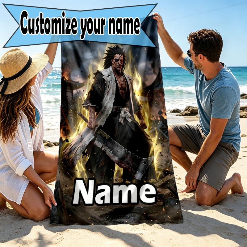 Custom Name Personalized BLEACH Print Beach Towel, for Trip Camping Beach Party Home Decor, Birthday Gift for Family & Friends