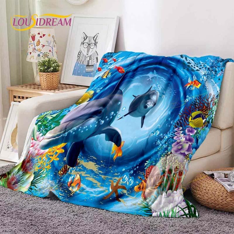Ocean Dolphin Blanket Ultra Lightweight Soft Plush Flannel Throws Blanket for Sofa Bed Couch Best Office Gifts