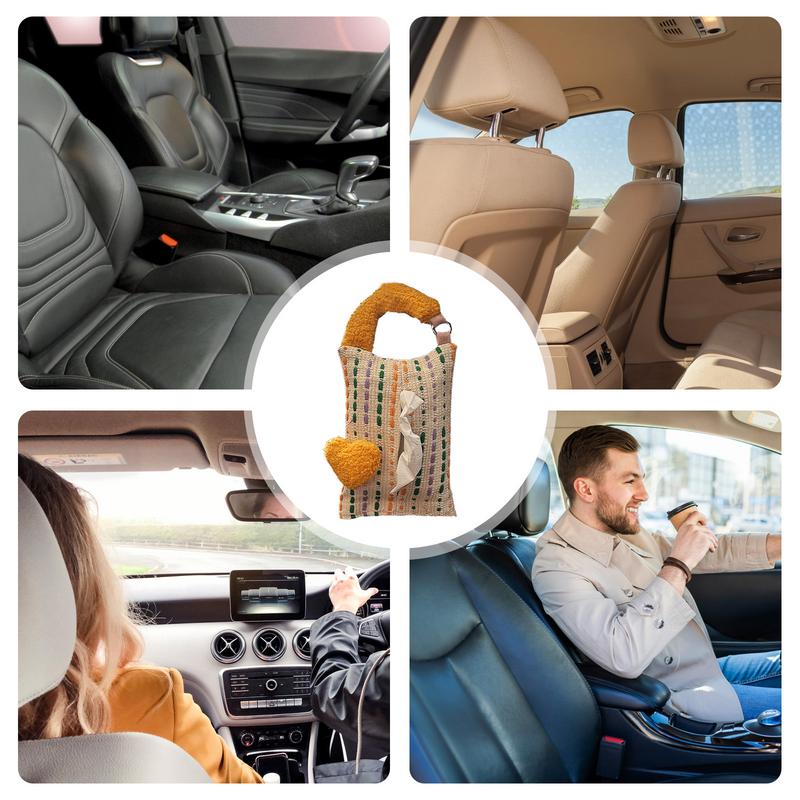 Tissue Box Holder For Car Colorful Heart Pattern Car Paper Organizer Napkin Holder Creative Soft Car Organization Accessories