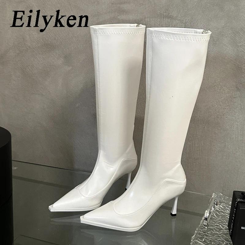 Eilyken Design Soft Pointed Toe Women Knee-High Boots Designer Party Dress Street Long Booties Thin Heels Shoes