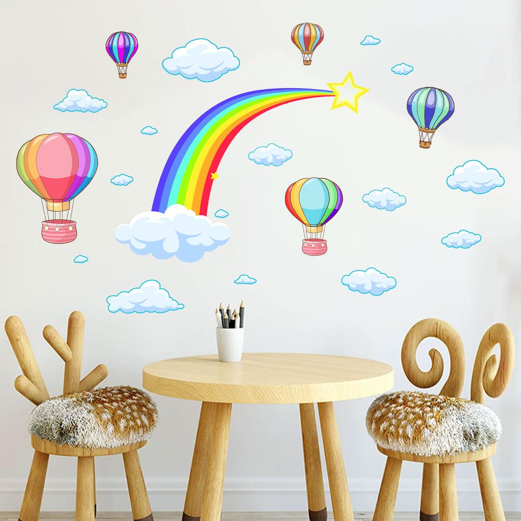 Rainbow Cloud Hot Air Balloon Wall Sticker Creative Decal for Living Room Bedroom Nursery Kids Room Wall Decor