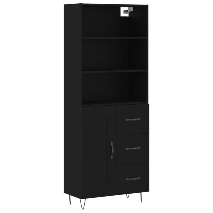 VidaXL Buffet haut Noir 69,5x34x180 cm Bois d'ingénierie 3190014
