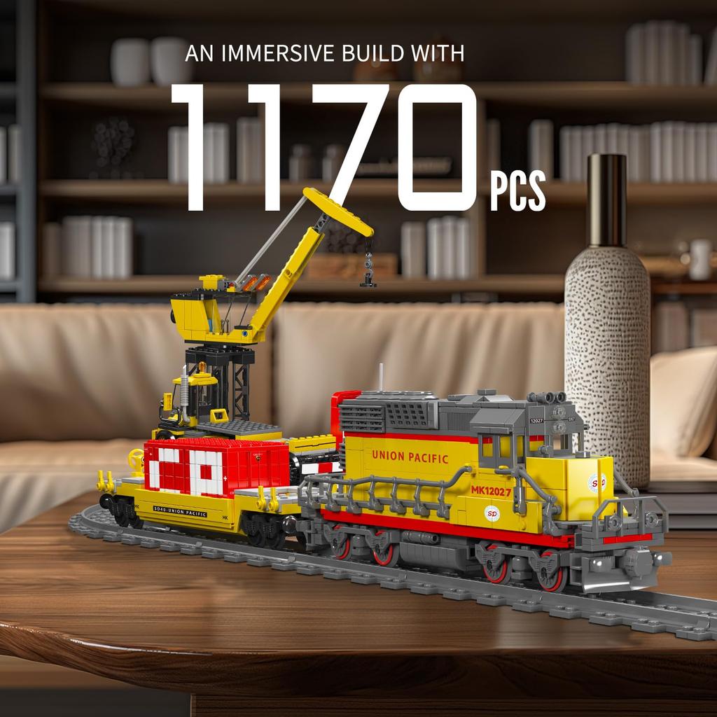 Mold King 12027 Tren Cale Ferată Știință și Tehnologie Model Blocuri de Construcție, Vehicul cu Motor cu Ardere Internă Kit Model Tren cu Telecomandă