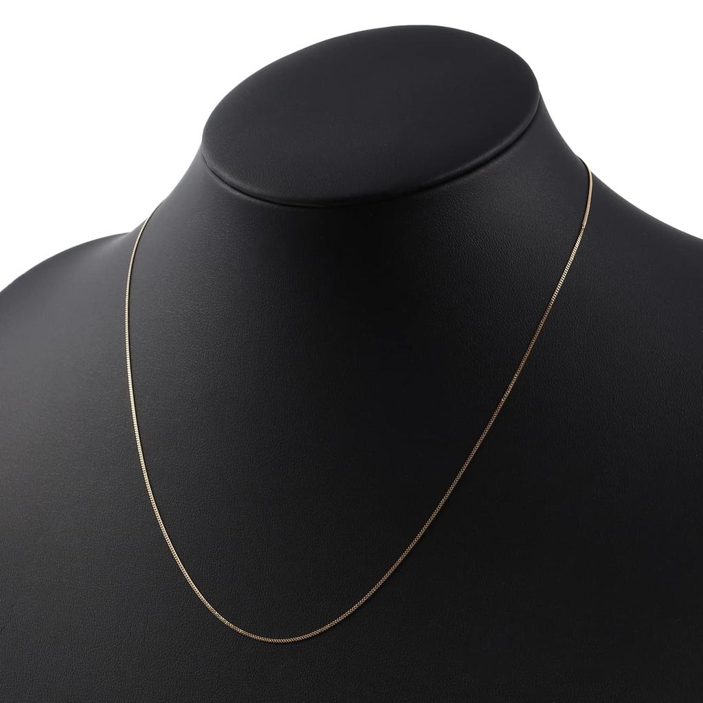 Fairy Carret 18K Gold Necklace with Curb Made in and Clasp Double-Sided Chain, Japan, Certified, 45cm, (Approx. 1.2g, 0.84mm Wide)