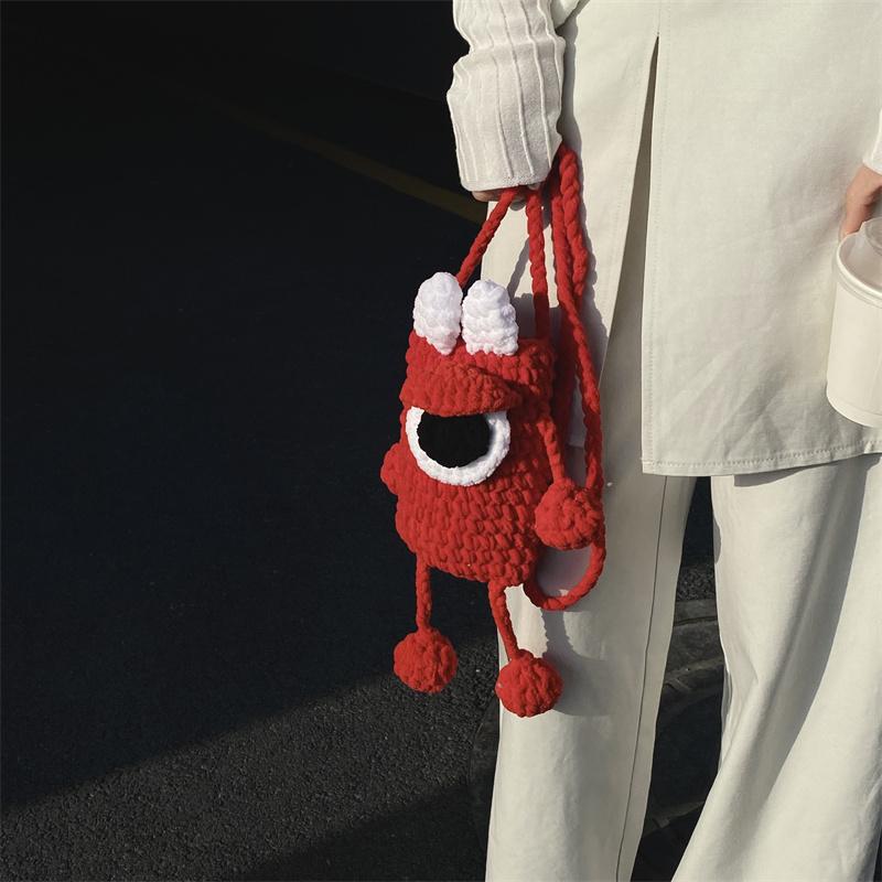 Cute Ugly Knitted Crossbody Bag for Walking Mobile Phone Small Bag Women New Style Cartoon Pattern Fabric