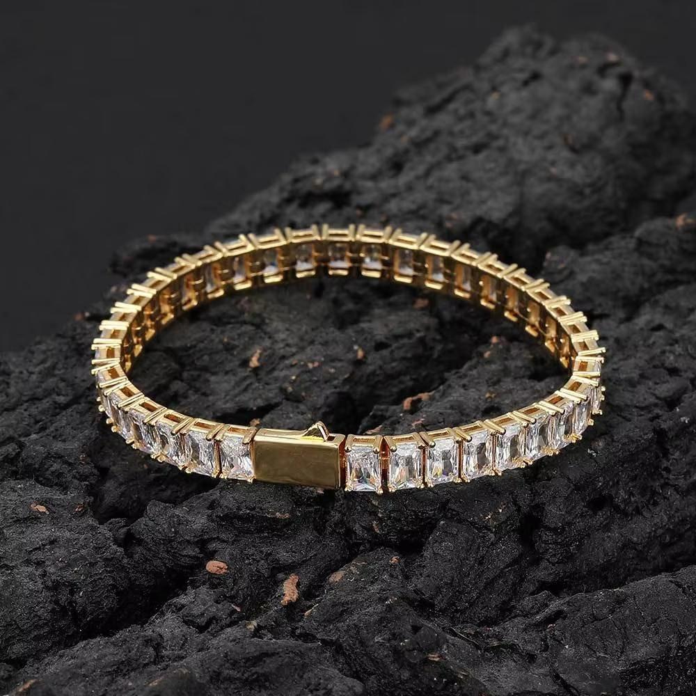 Hip-Hop 6mm Zircon Men's Luxury Brass Gold-color Plated Tennis Chain Link Bracelet Couple Fashion Charm