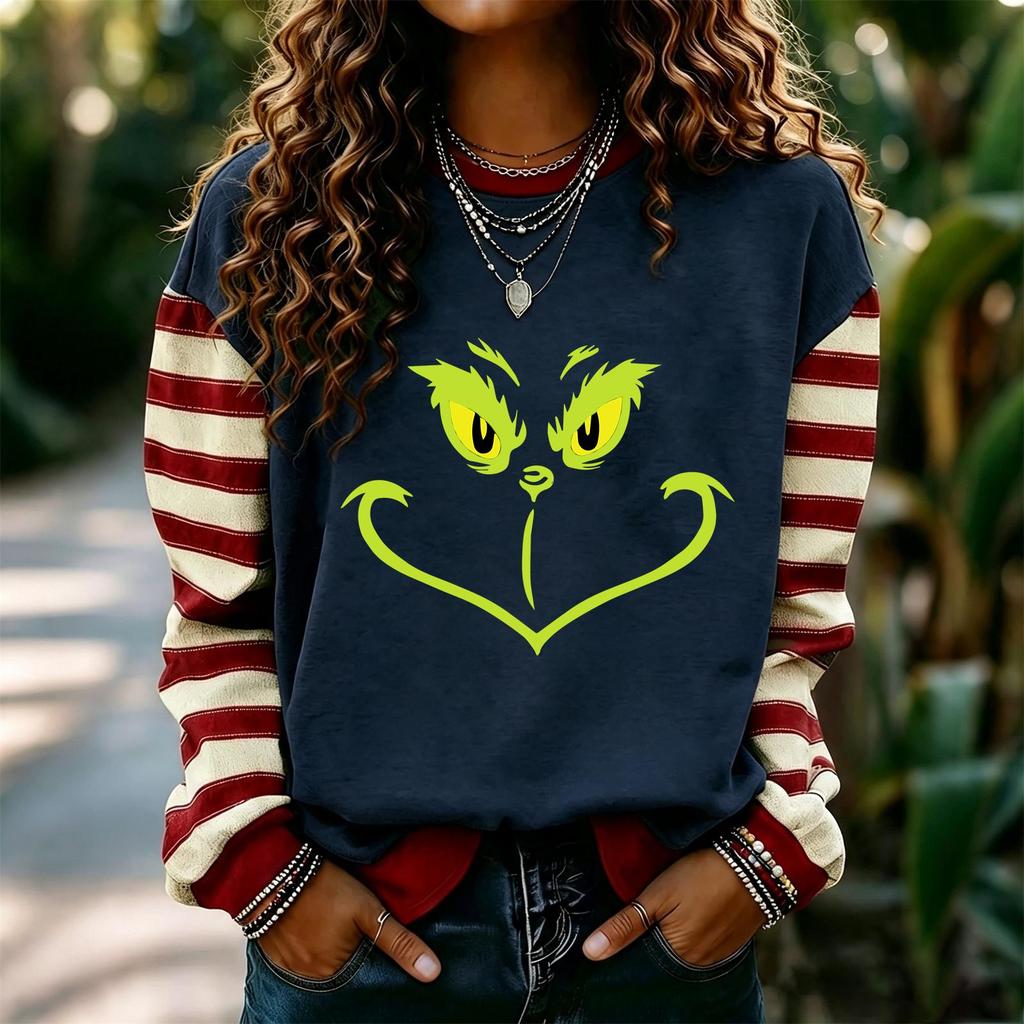 Women's Fashion Christmas Print Long Sleeve Neck Pullover Sweatshirt Casual Top