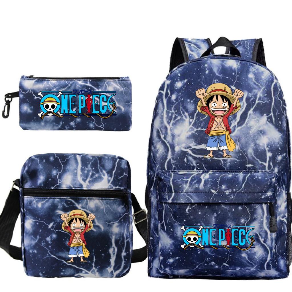 New Animation One Piece Printed Backpack for Primary and Secondary School Students Large Capacity School Bag Combination Three-piece Set