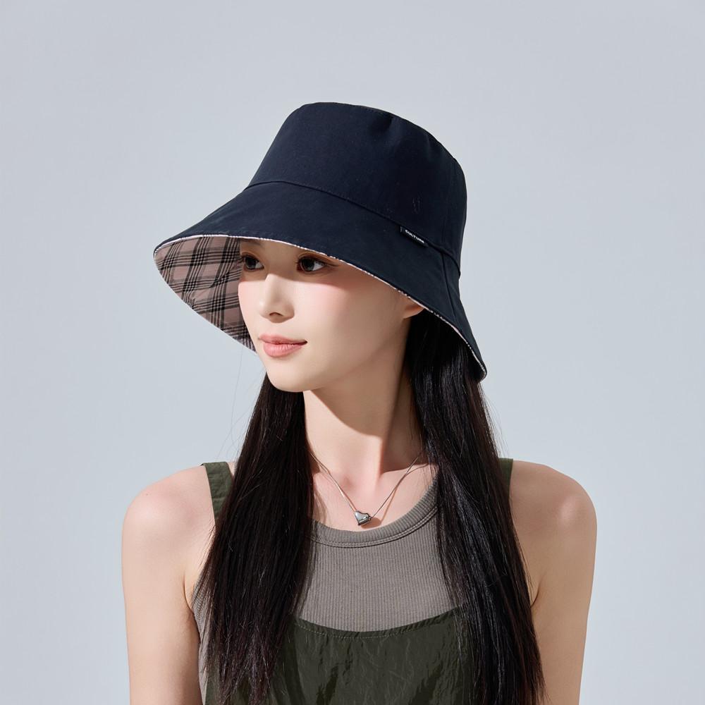 Korean Literary Plaid Double-sided Solid Color Fisherman Hat Versatile Casual Girls Sun Protection Caps