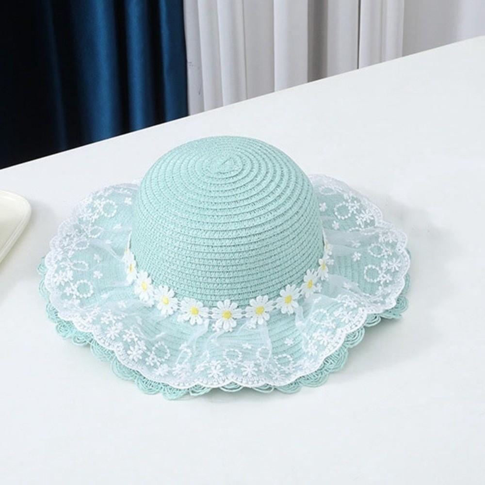 Wide Brim Straw Bag Cap Set Lace Sun Hat Sweet Fisherman Hat for 2-8 Years Kids