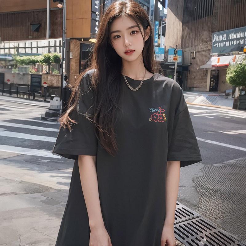 Camiseta Feminina de Verão Algodão Plus Size Estilo Retrô Americano com Estampa Divertida