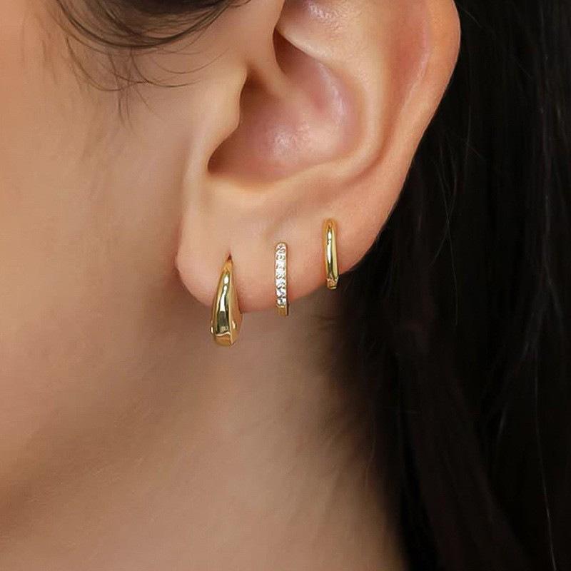 

3 Pcs New French Crystal Earring Set For Women Fashion 14K Gold Plated Square Zircon Hoop Earring Punk Unisex Rock Jewelry Gifts