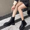 British style women's boots for autumn and winter 2025, new side zipper leather short boots, black versatile thick sole